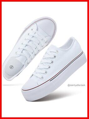 Womens Platform Canvas Sneakers Lace-Up Tennis Athletic Shoes